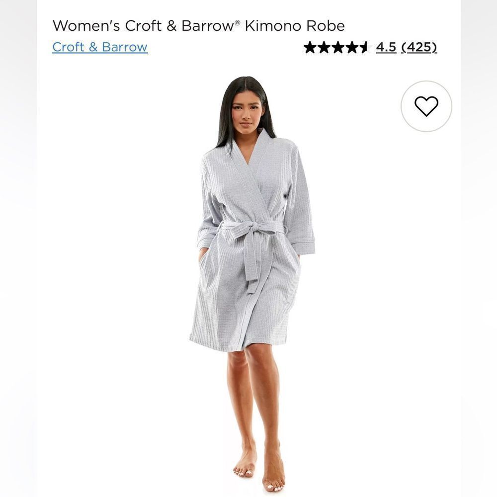 Never Worn! Cotton-Blend Croft & Barrow Heather Gray Waffle Bath Robe Sz Medium